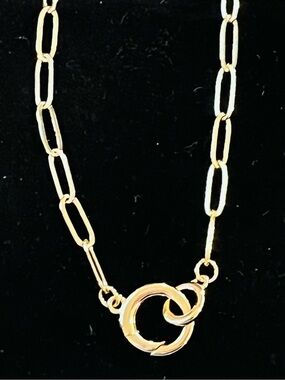 Gold Paperclip Link Necklace with Interlocking Circle Pendant - Women Jewelry